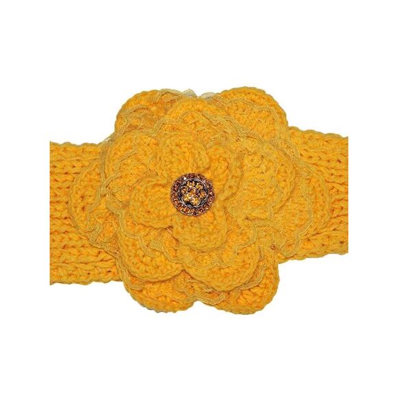 Knit Headband With Lacey Flower Detail - Picture 2 of 8
